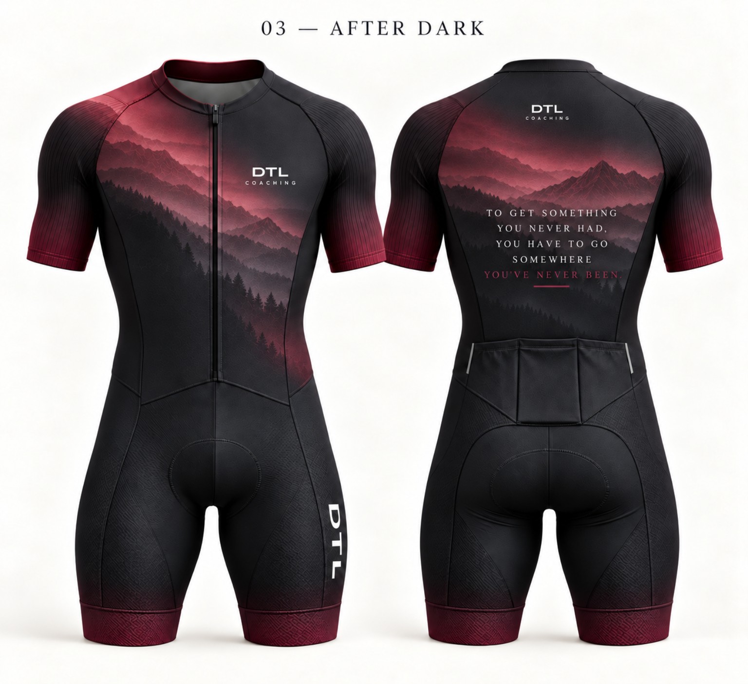 Front of the dark burgundy DTL After Dark tri suit