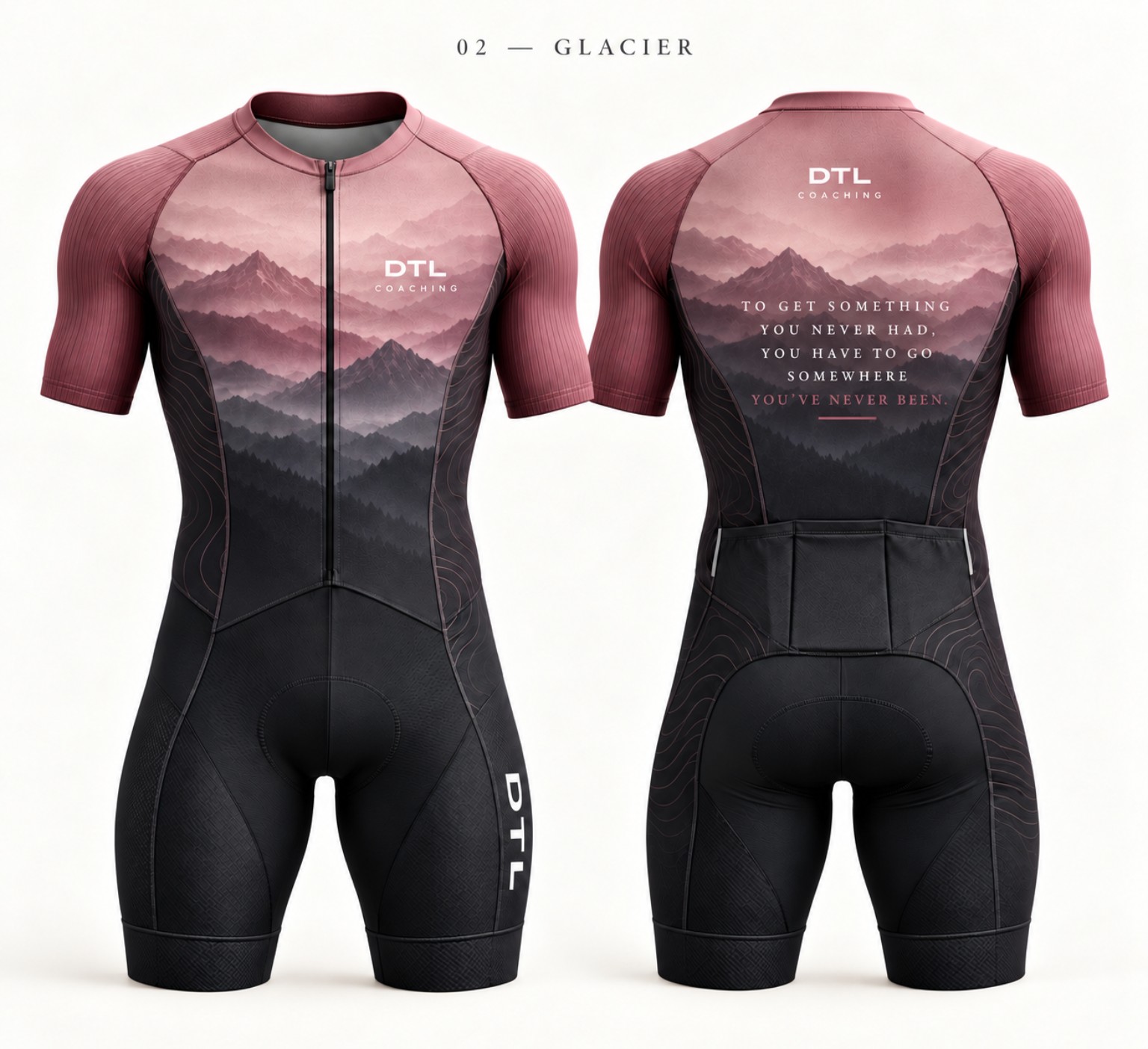 DTL Glacier triathlon suit in burgundy, front and back design mockup